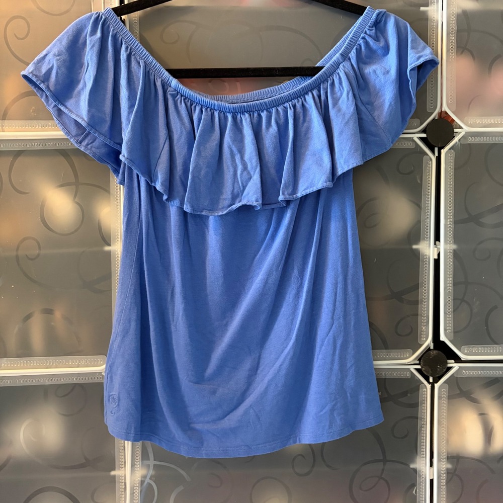 Lilly Pulitzer Periwinkle Blue Off The Shoulder Ruffle Top XS Cotton Jersey